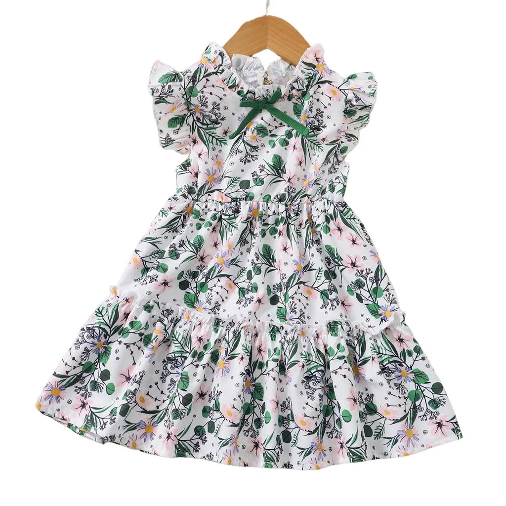 1-6 Years Kids Baby Girl Daily Dress Flowers Print Sleeveless Retro Style Lovely A- Line Summer Children Holiday Party Dresses - Clikcy