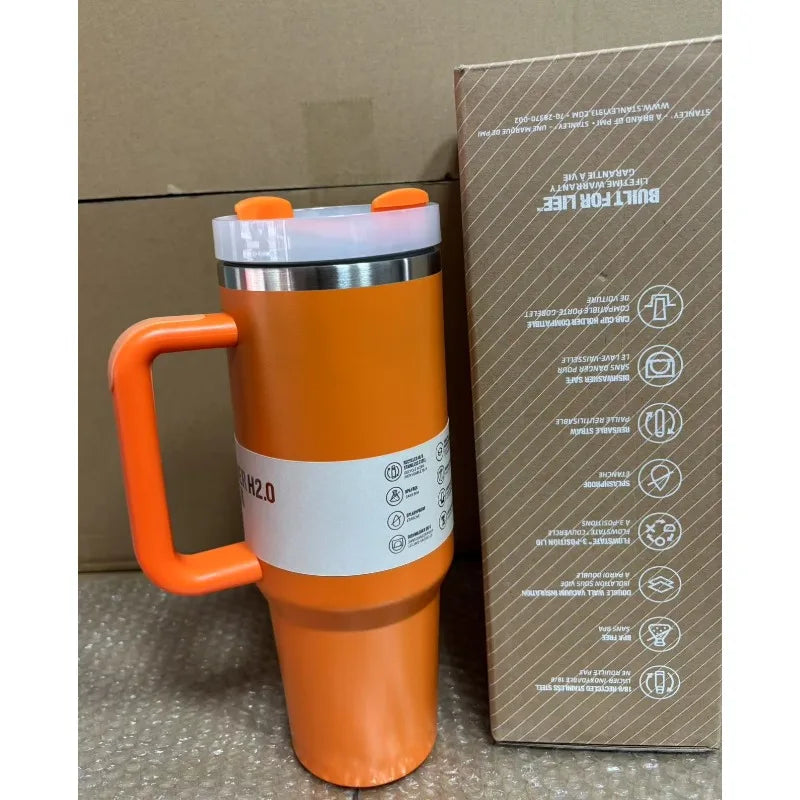 40 oz large capacity stainless steel thermos cup car cup second generation straw portable water cup sports fitness - Clikcy