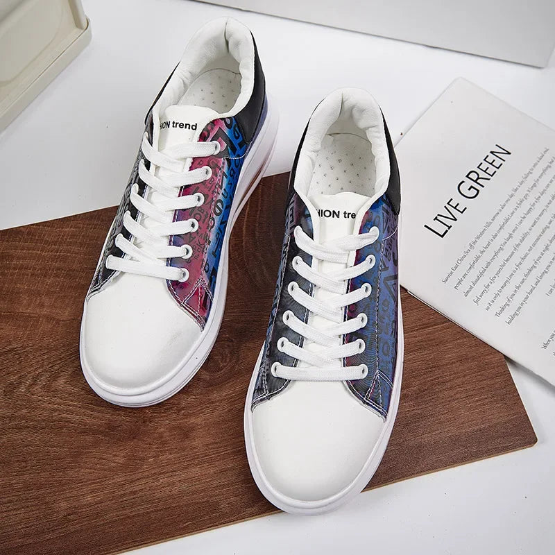 Graffiti 2025 New Casual Men Shoe Fashion Flat Air Cushion Man Sneakers Outdoor Non-slip Designer Tide Pu Leather Big Size 43 44 - Clikcy