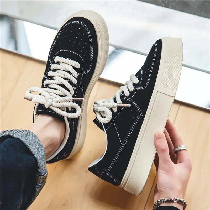 Men's Fall Casual Skateboard Shoes Men Comfortable Black Thick Sole Sneakers Lightweight Versatile Walking Tennis Shoes for Men