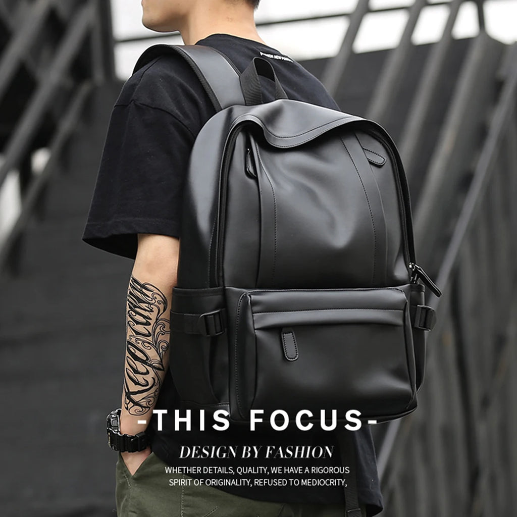 Leather Backpack for Men, 14 inch Laptop Backpack, Travel Daypack with USB Port, Water Resistant Leather Business Daypack - Clikcy