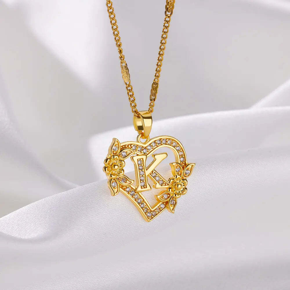 Heart Initial Letter Necklaces For Women Gold Color Stainless Steel Chain A-Z Alphabet Pendant Necklace Birthday Jewelry Gift - Clikcy