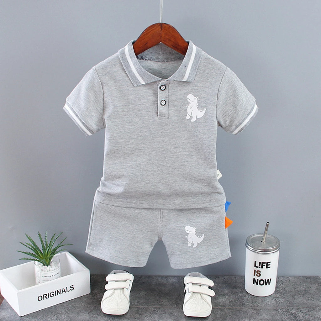 Summer Children Clothes Baby Boys Clothes Set Dinosaur Printed Turn-down Collar T-Shirts Tops+ Shorts 2PCS/Suit Infant Clothing - Clikcy