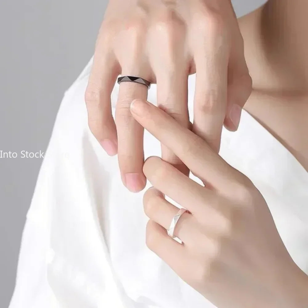 1pcs Black White Lozenge Couple Rings Set Open Adjustable Ring Eachother Lovers Minimalist Ring Gift Wedding Rings Bride Jewlery - Clikcy