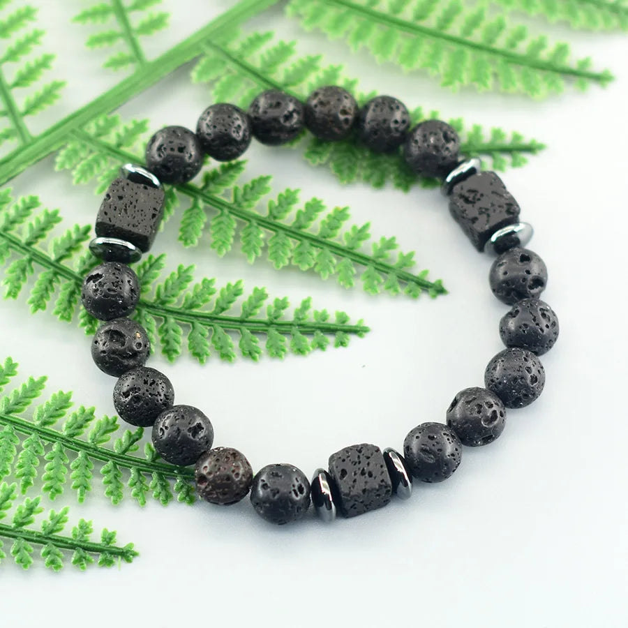 New Fashion Natural Stone Bracelet Men 8mm Onyx Lava Obsidian Strand Braclet Healing Beaded Bracelet Leisure Pulsera Accessories - Clikcy