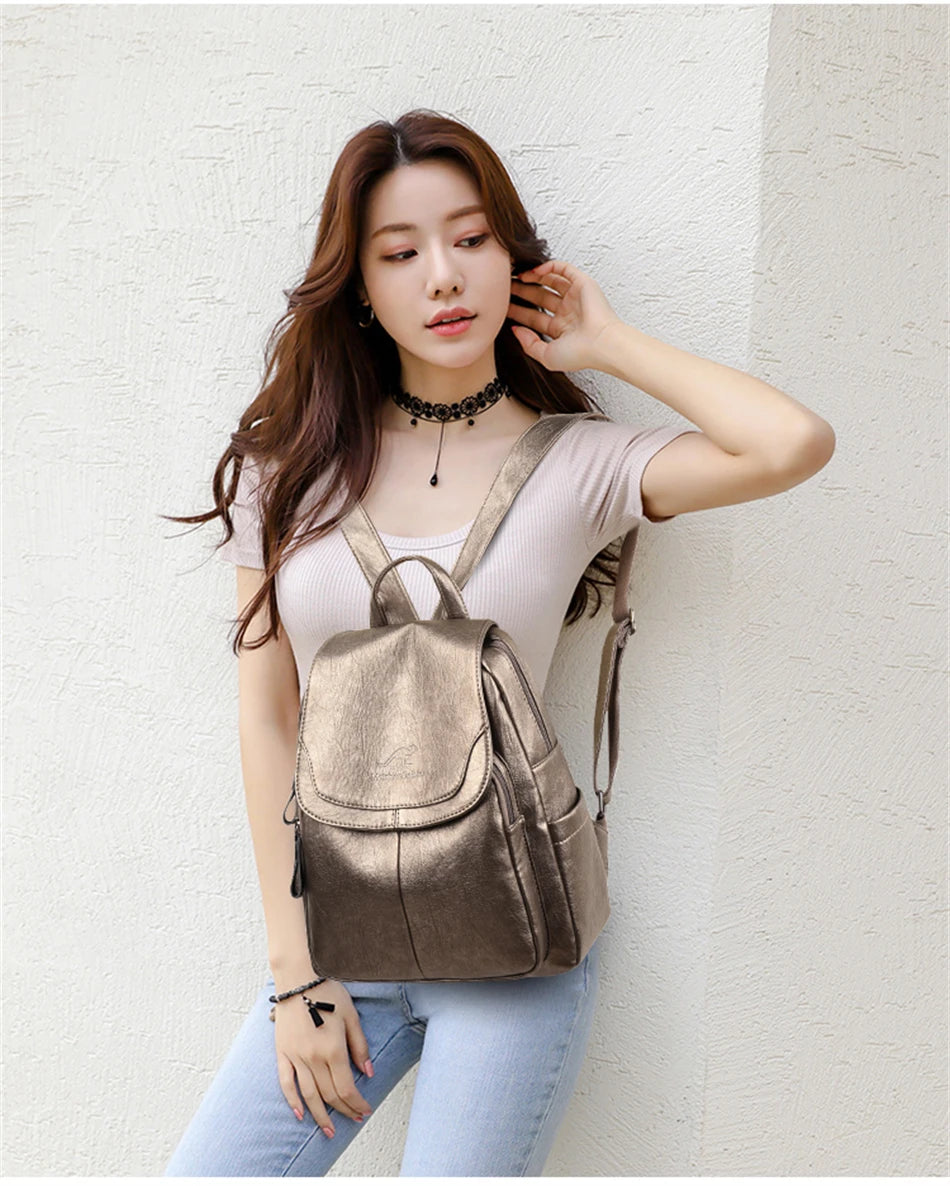 Bagpack Female Leather Backpack Designer Shoulder Bags For Women 2024 Back Pack School Bags For Teenage Girls Mochila Feminina - Clikcy