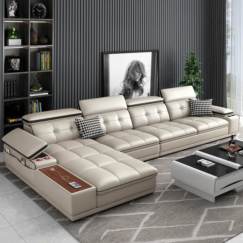 Luxury Wooden Sofa Set Design Modern Living Room Straight L Shaped Smart Sofa Bed With Storage - Clikcy