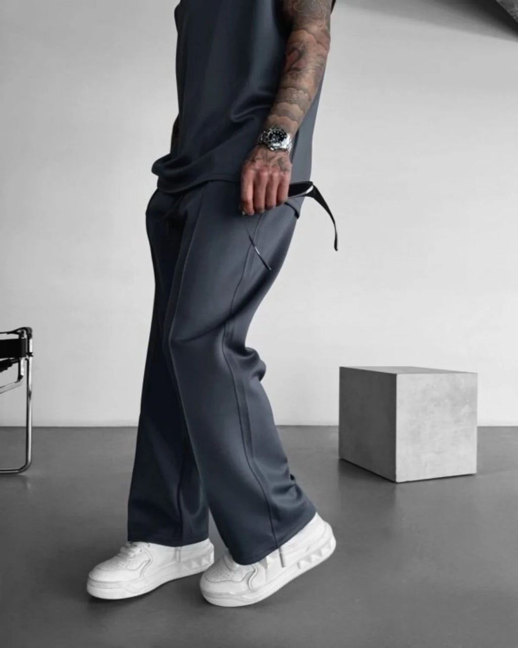 2025 Spring and summer men's new four seasons loose straight tube sports casual pants comfortable suit pants drawstring waistban - Clikcy