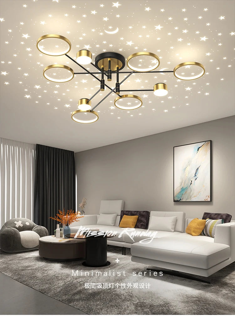 2025 New Chandeliers Romantic Starry Modern Ceiling Light Fixture 6 Lights White Creative Home Stepless Dimmable  Ceiling Lamp - Clikcy