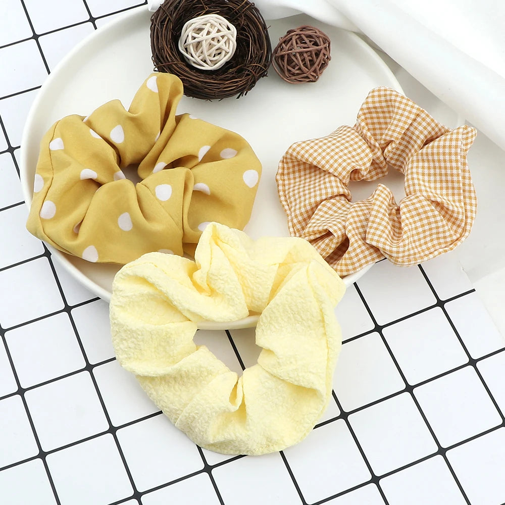 3Pcs/Lot Korean Printing Large Hair Bands For Women Girl Elastic Hair Ring Fashion Scrunchies Dating Party Headdress Accessories - Clikcy