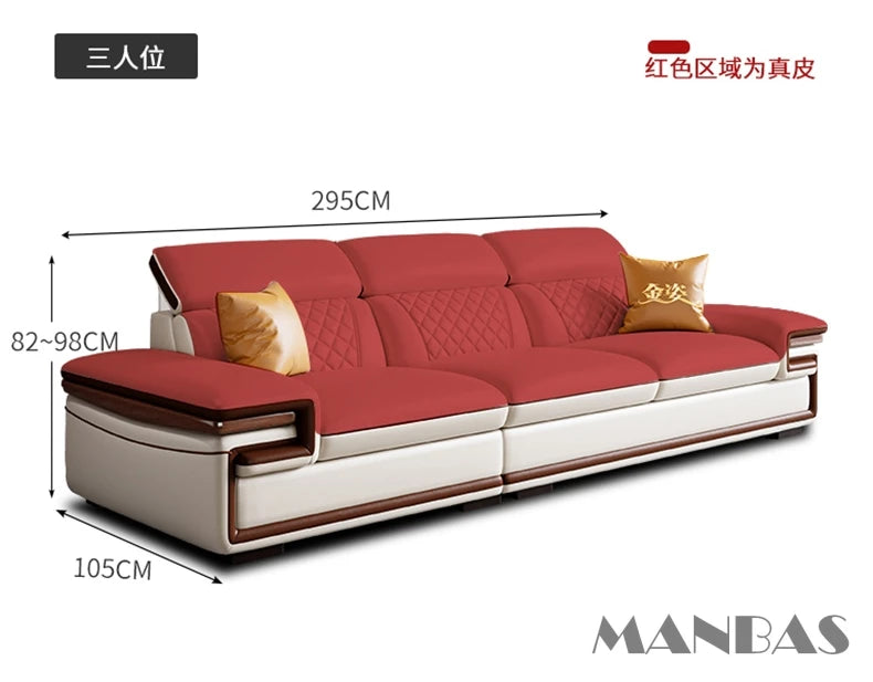 MINGDIBAO Premium Italian Genuine Leather Sofa Set for Living Room with Adjustable Headrests, Bluetooth Speaker, Wireless Charge