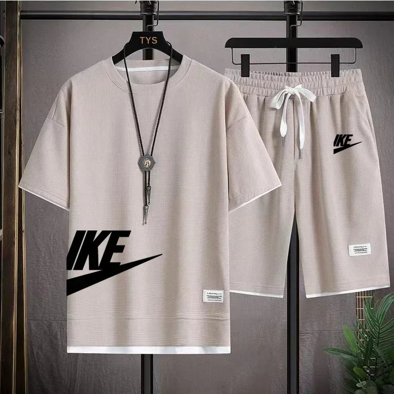2025 New Fashion casual trend Men's sports suit Short sleeve T-shirt and outdoor summer sports shorts two-piece set size M-3XL - Clikcy
