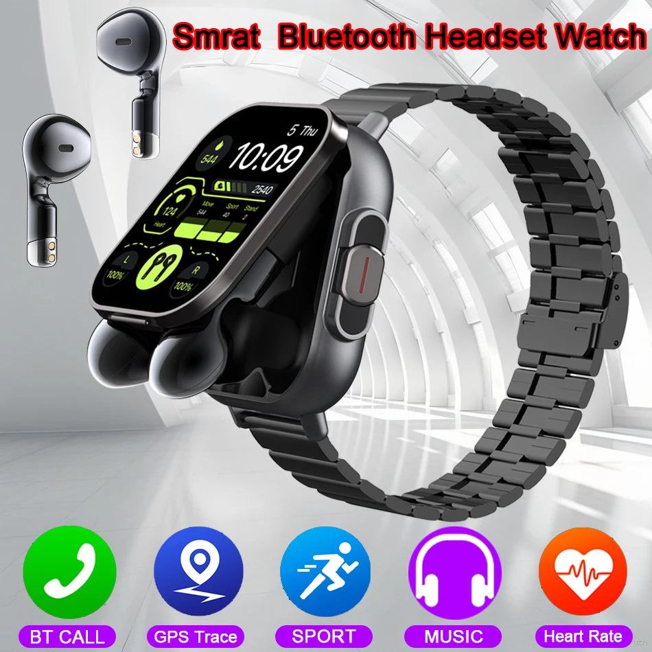 2024 Smart Watch 2 in 1 With Earphone Smartwatch Bluetooth Call Men Watch GPS Track Heart Rate Monitor Play Music SmartWatch - Clikcy