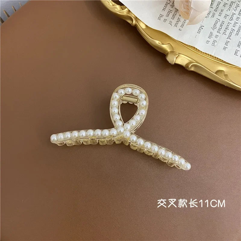 Elegant Hyperbole Big Pearls Acrylic Hair Claw Clips Big Size Makeup Hair Styling Barrettes for Women Hair Accessories