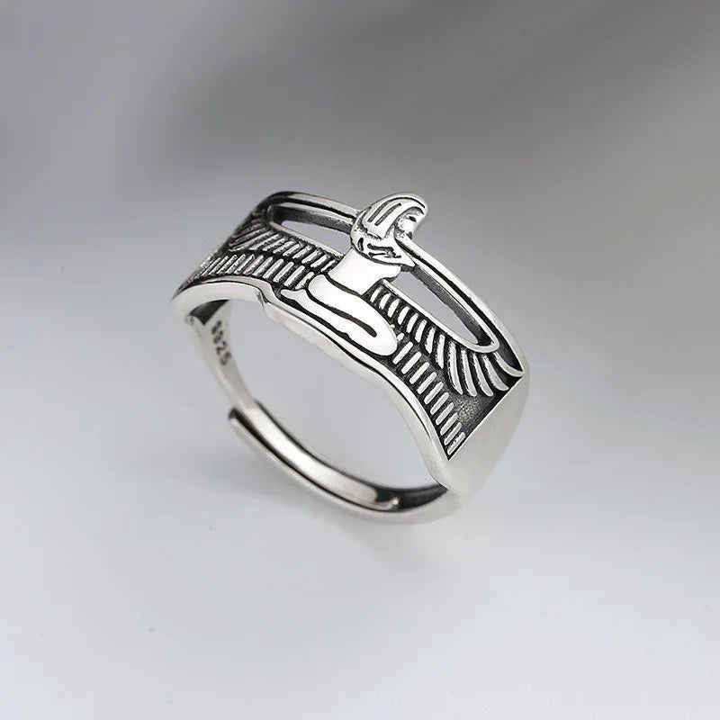 Elegant Retro Egypt Queen Thai Silver Ladies Finger Open Rings Jewelry For Women Never Fade Birthday Gifts Cheap - Clikcy