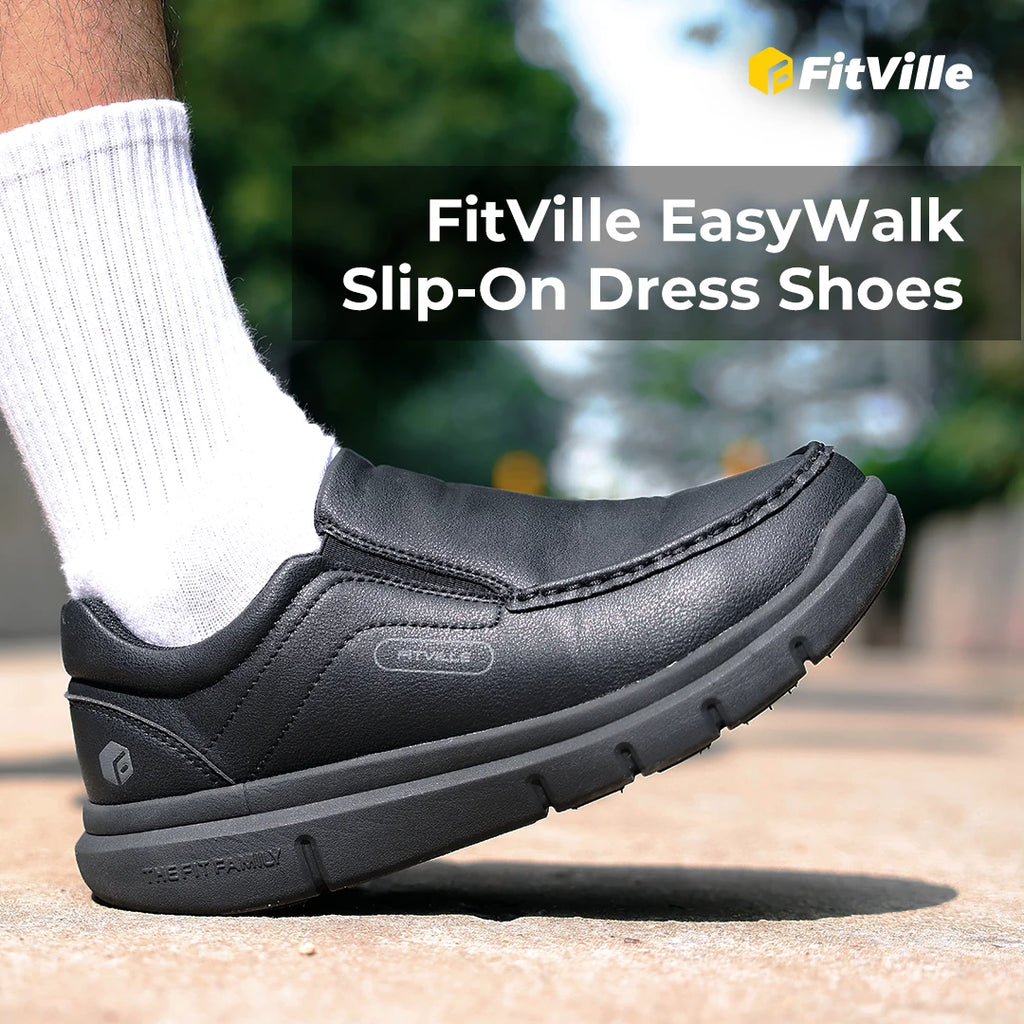 Fitville Men's Shoes Wide Width Leather Slip-On Casual Shoes Lightweight For Swollen Feet with Arch Support Pain Relief - Clikcy