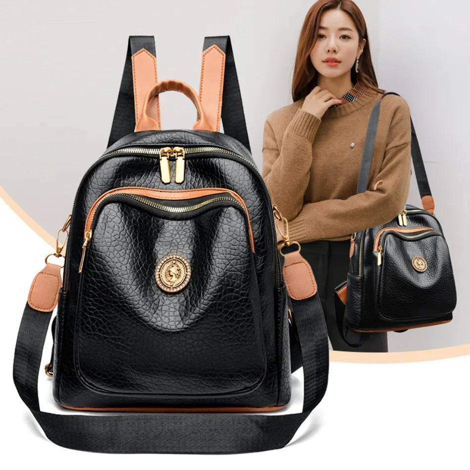 Fashion Women Backpack Designer Pu Leather Travel Back Pack Casual Shoulder Bag High Quality School Bags for Teenagers Girls Sac - Clikcy