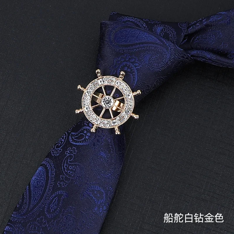 Vintage Knight Business Shirt Tie Buckle Collar Clip Tie Hoop Rudder Eagle Tie Hoop Crystal Rhinestone Jewelry Men Accessories - Clikcy