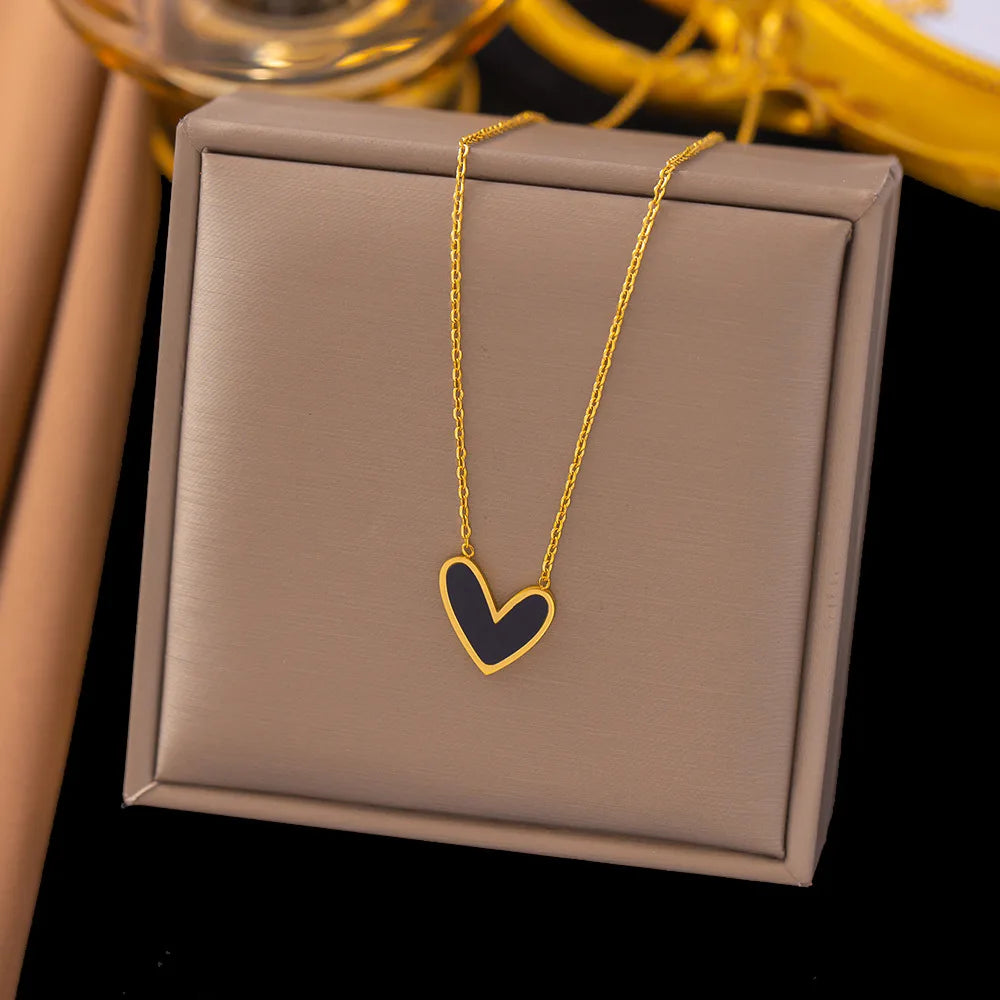 316L Stainless Steel Love Heart Pendant Necklace For Women Fashion Ladies Gold Color Clavicle Chain High Quality Jewelry Gifts - Clikcy