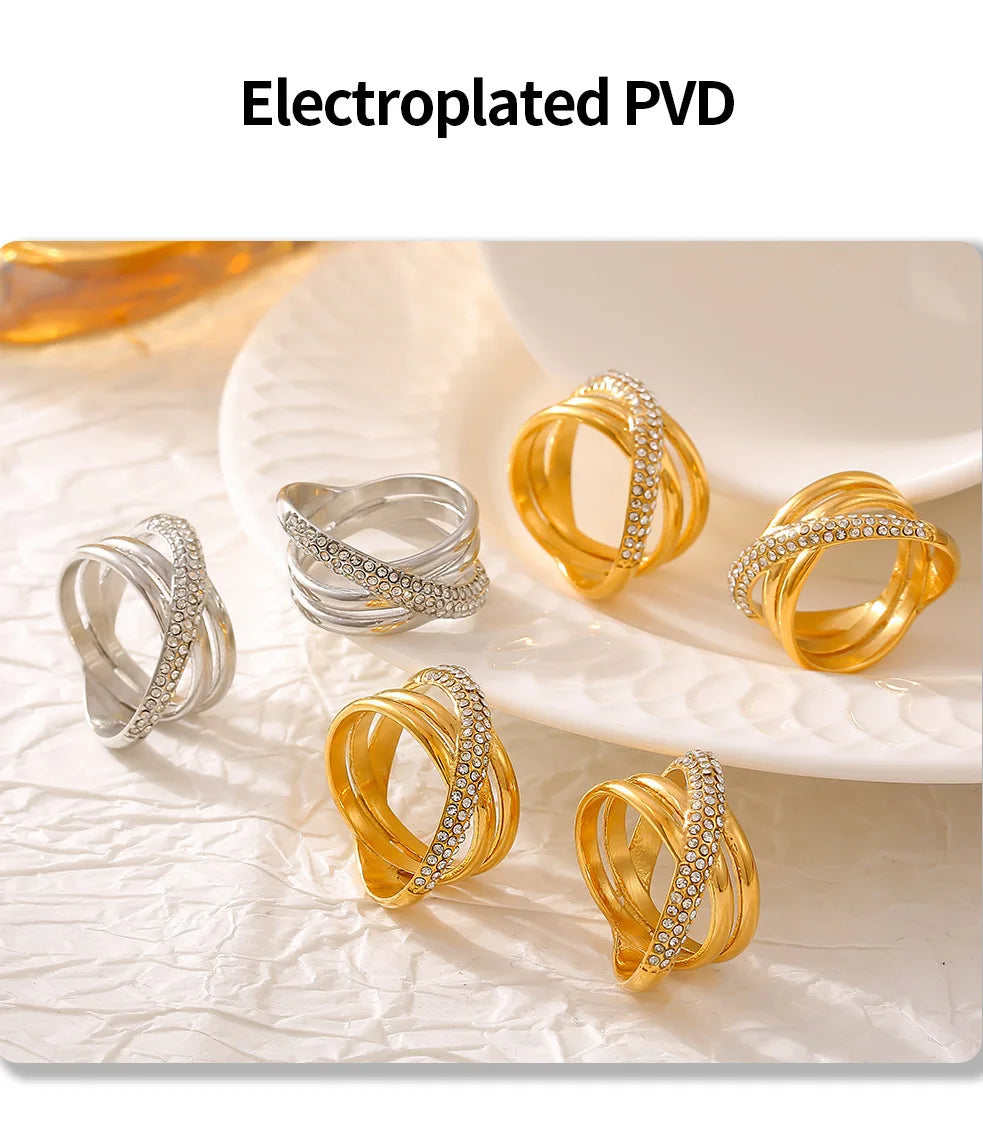 Chic Stainless Steel Rings for Women Inlaid CZ Women Rings Wedding Banquet Charm Rings Waterproof Gold Plated Jewelry - Clikcy