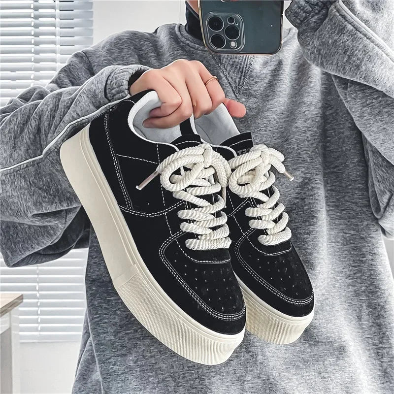 Men's Fall Casual Skateboard Shoes Men Comfortable Black Thick Sole Sneakers Lightweight Versatile Walking Tennis Shoes for Men