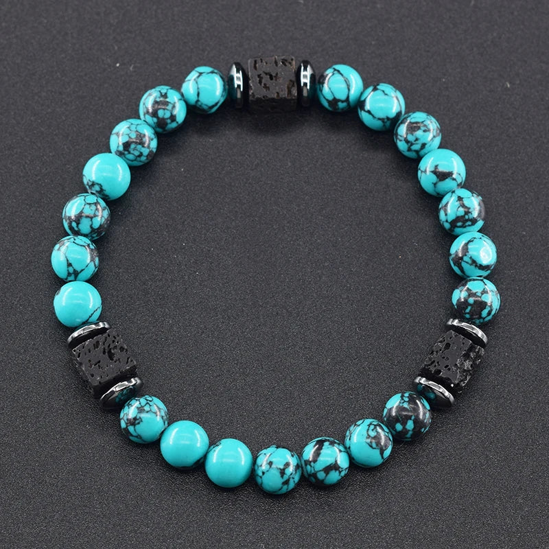 New Fashion Natural Stone Bracelet Men 8mm Onyx Lava Obsidian Strand Braclet Healing Beaded Bracelet Leisure Pulsera Accessories - Clikcy