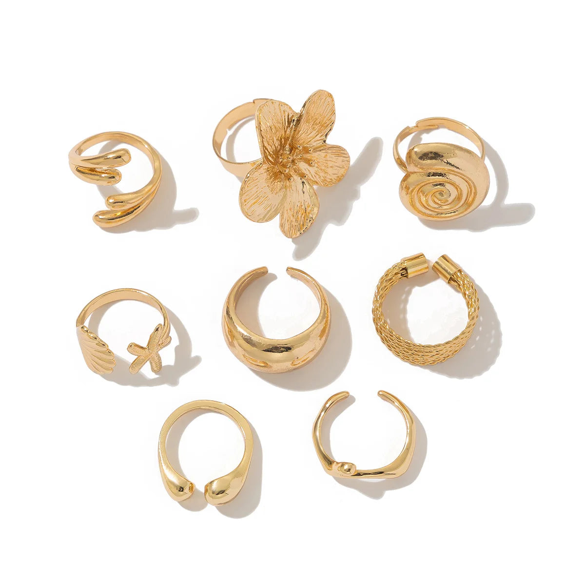 DIEZI One Set Vacation Beach Style Flower Starfish Knuckle Rings For Women Bohemian Vintage Gold Silver Color Open Joint Ring - Clikcy
