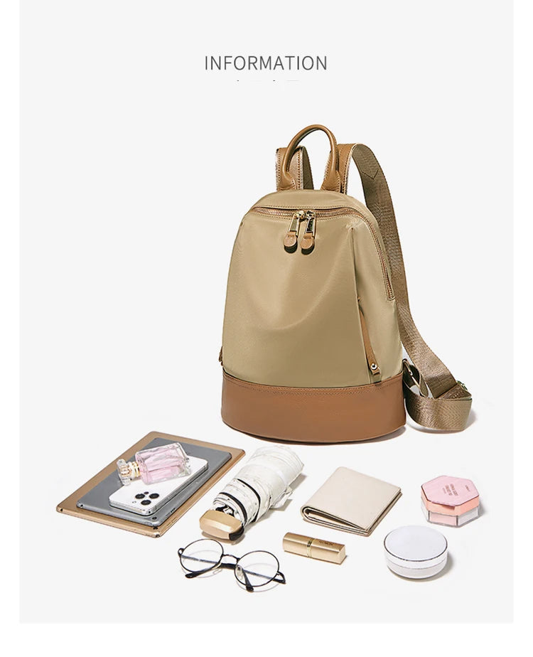 Marino Orlan Cow Leather Backpack for Women 2025 New Fashion Spring&Summer Waterproof Nylon Cloth Travel Student School Bag - Clikcy