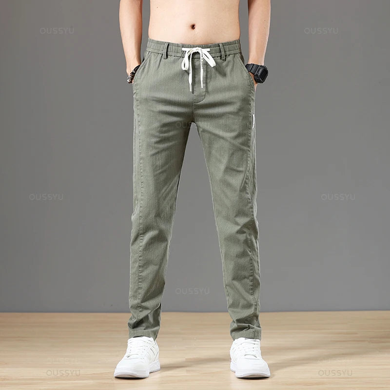 Autumn Cottom Men's Pants Fashion Classic Drawstring Elastic Waist Jogging Stretch Casual Grey Cargo Trousers Male 28-38 - Clikcy
