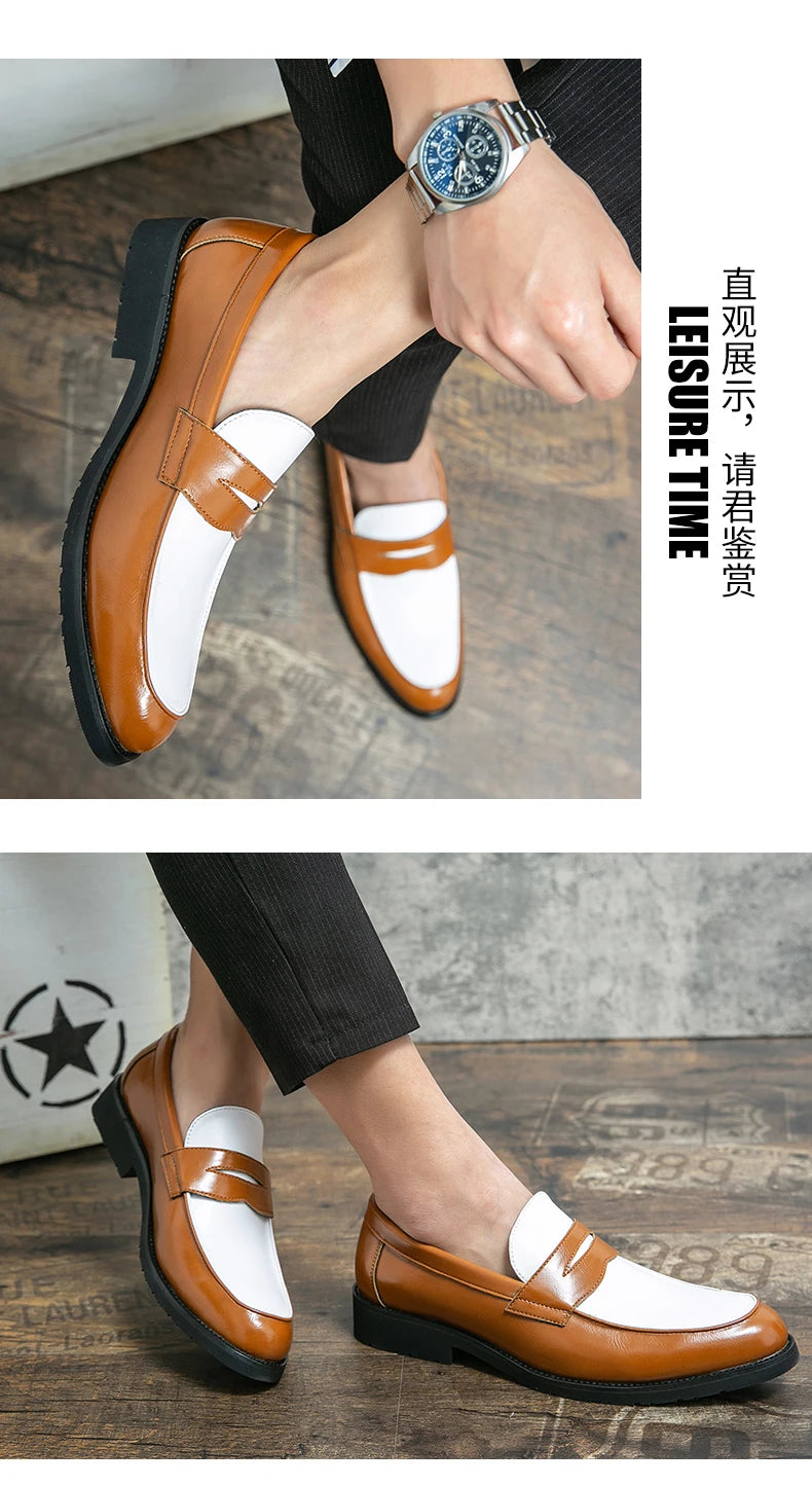 Trend Leather Shoes For Men Comfortable Slip On Loafers Yuppie Brogue Shoes Men British Style Formal Leather Men’s Dress Shoes - Clikcy