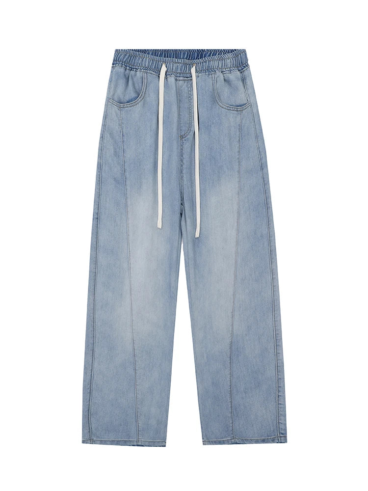 Summer Lyocell Jeans Men Korean Fashion Wide Leg Straight Denim Pants Light and Thin Cool Baggy Jeans Trousers - Clikcy