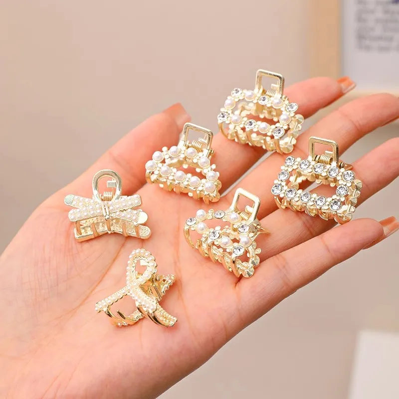 6/8/10PCS/Set Small Rhinestone Pearls Geometric Metal Hair Claws For Women Girls Sweet Mini Hair Clips Hairpins Hair Accessories - Clikcy