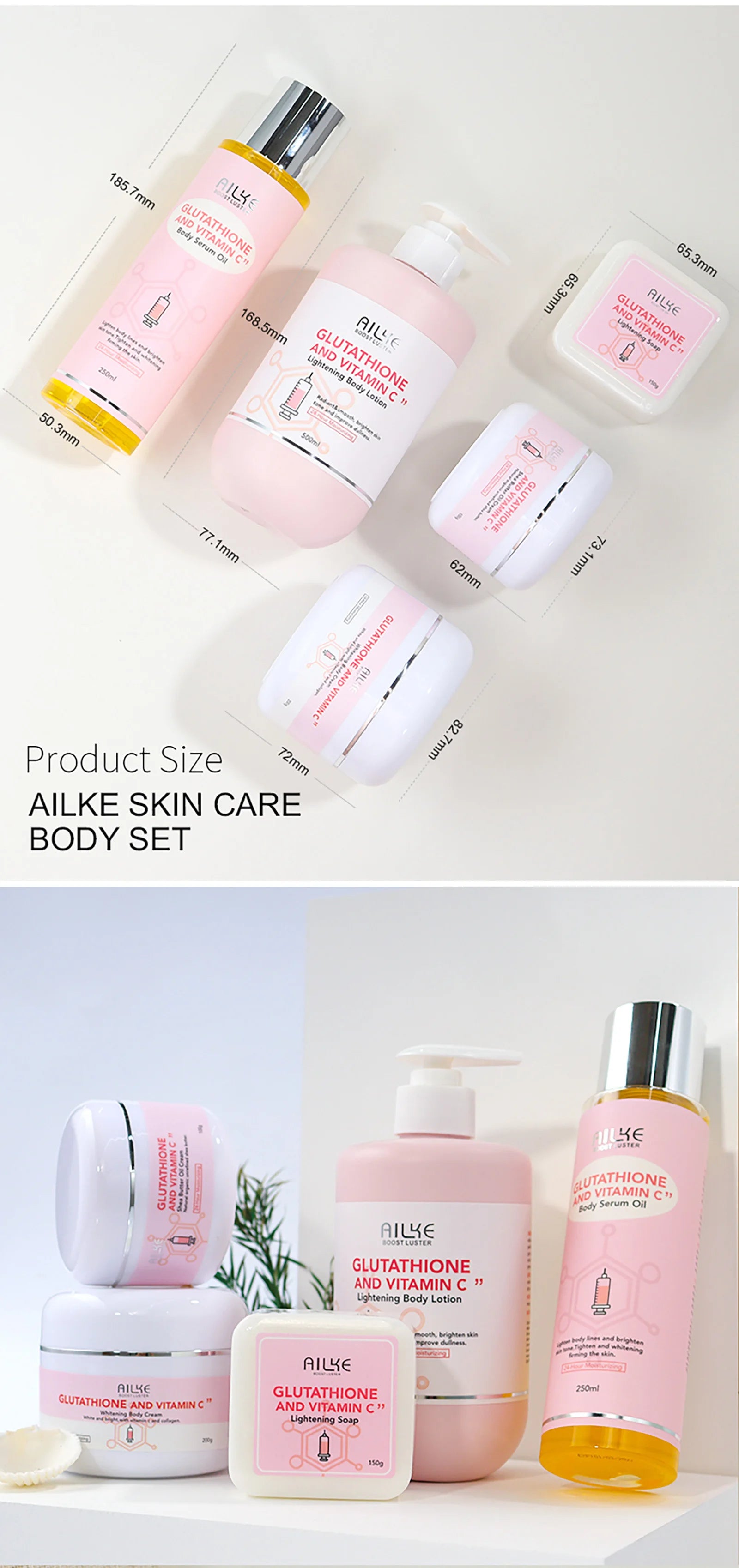 AILKE Whitening Remove Black Spots Facial Skin Care Lotion Moisturizing Cream Body Glutathion Vitamin C Black Skin Face New Set - Clikcy