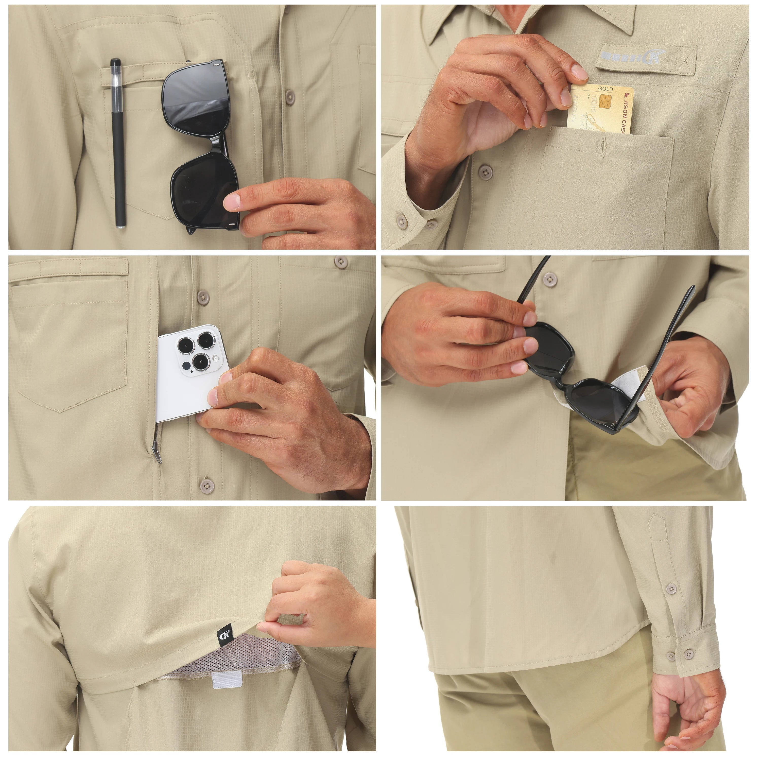 Men's UPF 50+ Casual Long Sleeve Fishing Shirts, Sun Protection Lightweight Breathable Button Down Fishing Shirt with Back Mesh - Clikcy