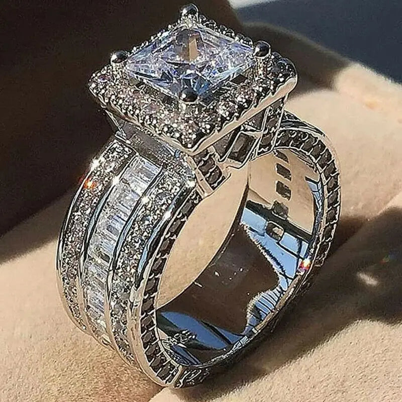 Exquisite Fashion Silver Color Engagement Rings for Women Fashion White Zircon Stones Ring Anniversary Bridal Wedding Jewelry - Clikcy