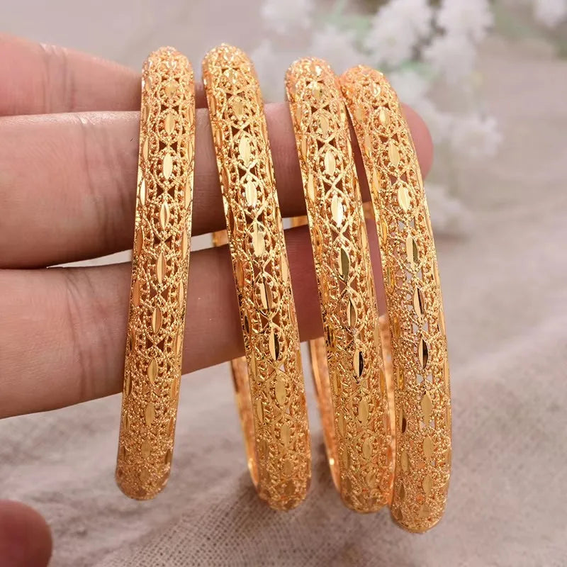 24K Luxury Gold Color Bangles For Women Wedding Bride Bracelets Gold Color Jewelry Middle East African Gifts