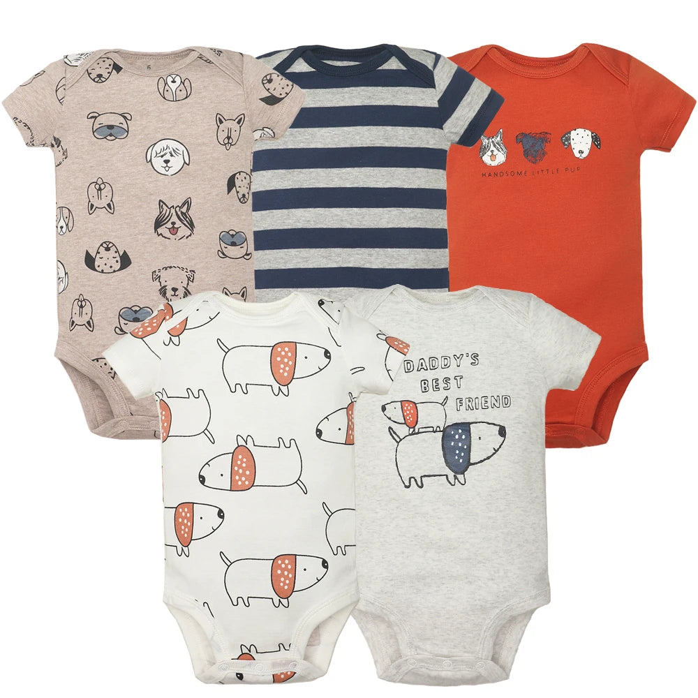 5PCS/Lot Baby Boys Girls Bodysuits 100% Cotton Short Sleeves Kids Clothes 6-24 Month Newborn Baby Clothing bebe Jumpsuit - Clikcy
