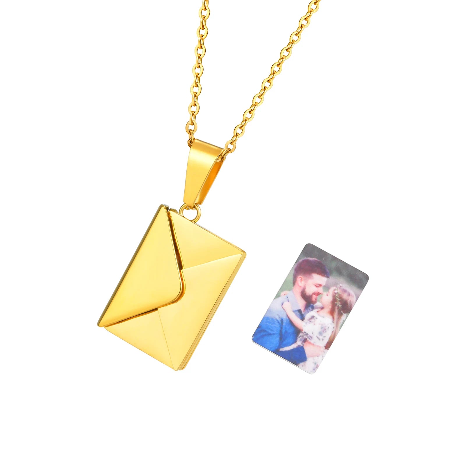Personalized Photo Locket Necklace Envelope Love Letter Shape Pendant for Women, Customized Picture Pendant Gifts - Clikcy