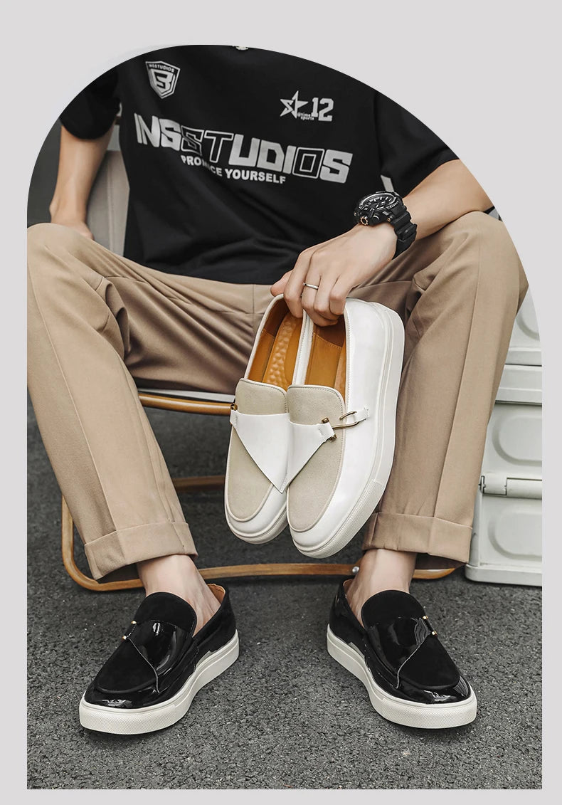 Hight Quality Casual White Leather Shoes For Men New Platform Walking White Sneakers Male British Style Loafers Yuppie Men 2025 - Clikcy