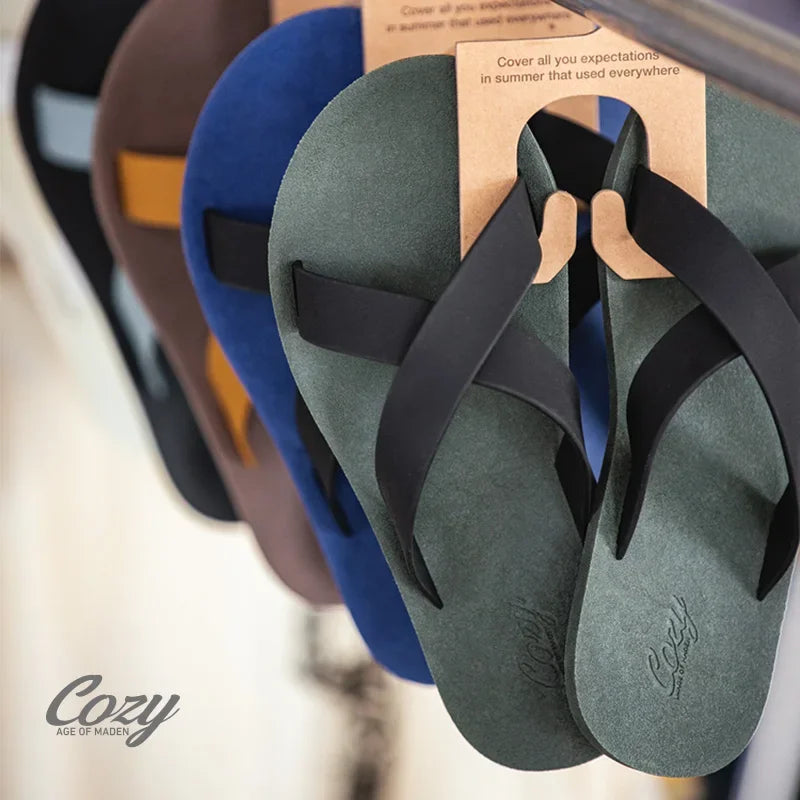 Maden 2023 Summer Men's Latex Slippers Outdoor Beach Black Comfort Cross Flip Flops Male Indoor Casual Waterproof Rubber Sandals - Clikcy