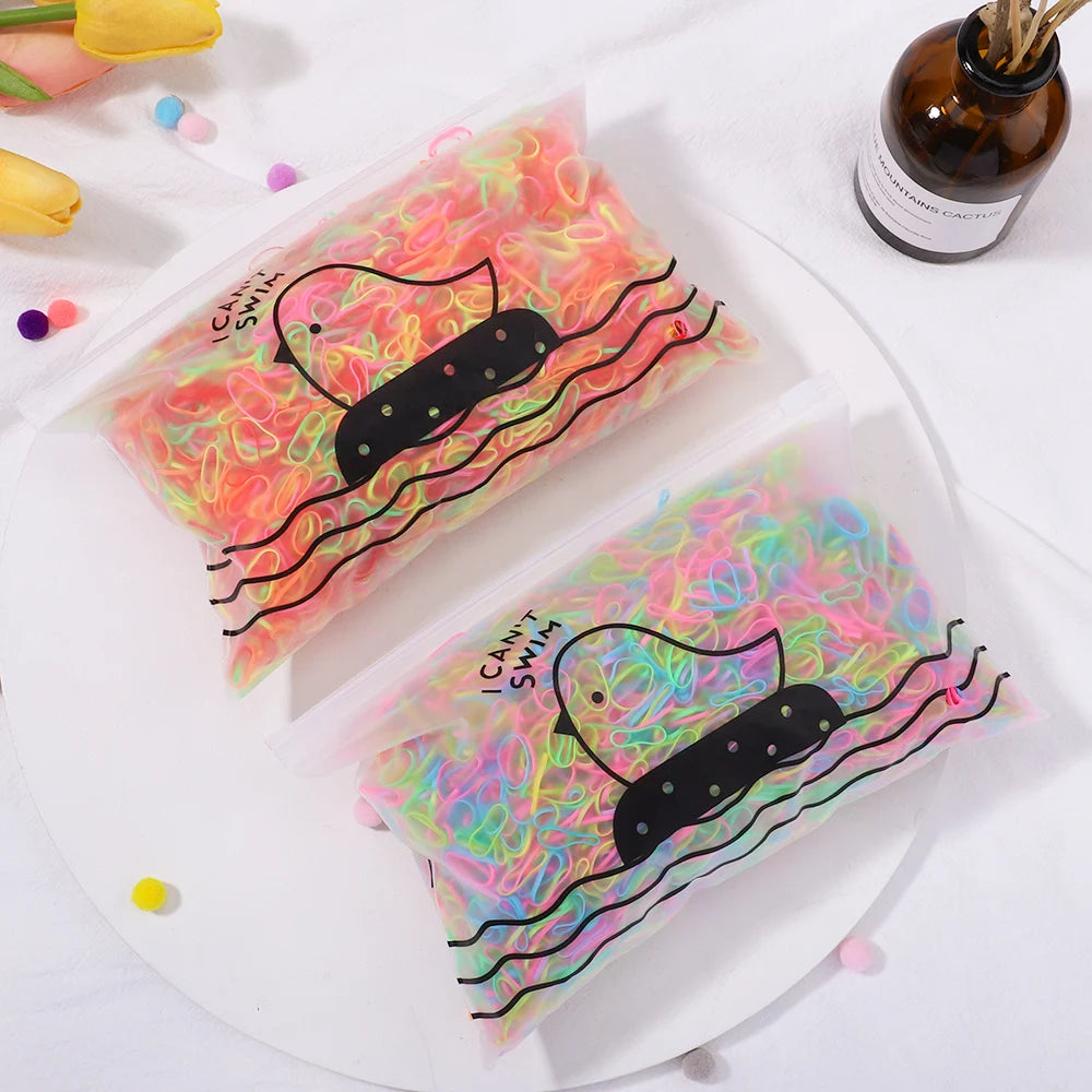 500/1000/2000pcs Girls Colourful Disposable Rubber Band Hair Ties Headband Children Ponytail Holder Bands Kids Hair Accessories - Clikcy