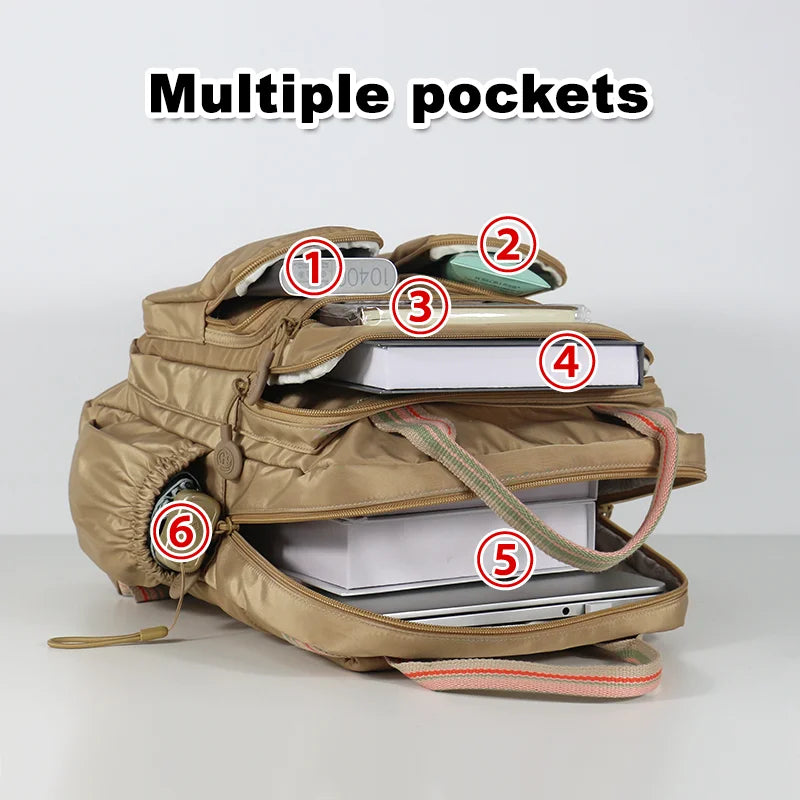 Multi-pocket Nylon School Backpack Casual Women's Backpack Lightweight Large Capacity School Bag Large Capacity Travel Backpack - Clikcy
