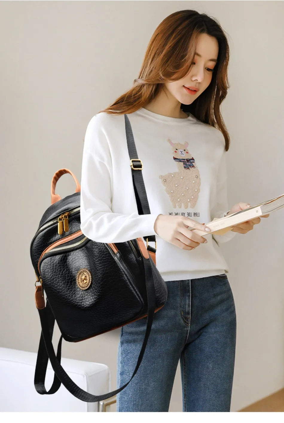 Fashion Women Backpack Designer Pu Leather Travel Back Pack Casual Shoulder Bag High Quality School Bags for Teenagers Girls Sac - Clikcy