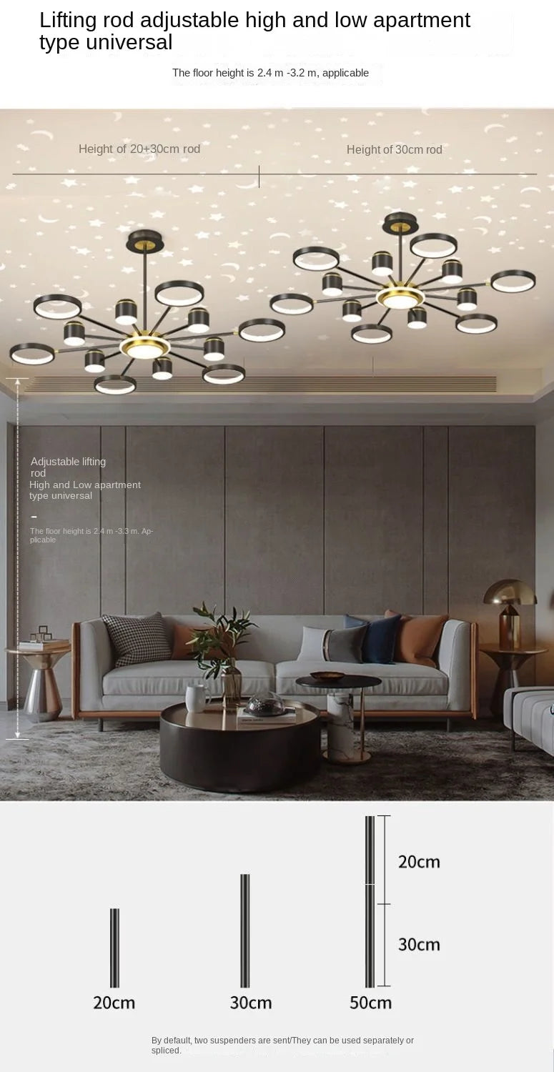 2025 New Chandeliers Romantic Starry Modern Ceiling Light Fixture 6 Lights White Creative Home Stepless Dimmable  Ceiling Lamp - Clikcy