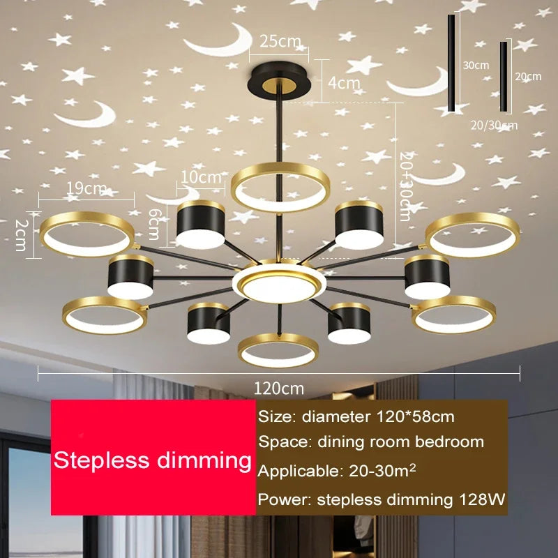 2025 New Chandeliers Romantic Starry Modern Ceiling Light Fixture 6 Lights White Creative Home Stepless Dimmable  Ceiling Lamp
