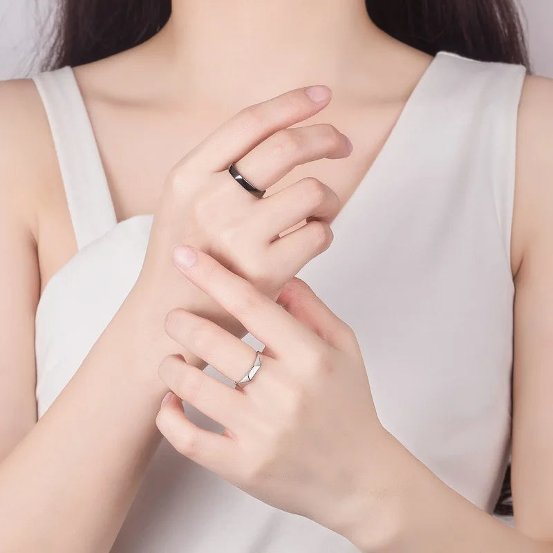 1pcs Black White Lozenge Couple Rings Set Open Adjustable Ring Eachother Lovers Minimalist Ring Gift Wedding Rings Bride Jewlery - Clikcy