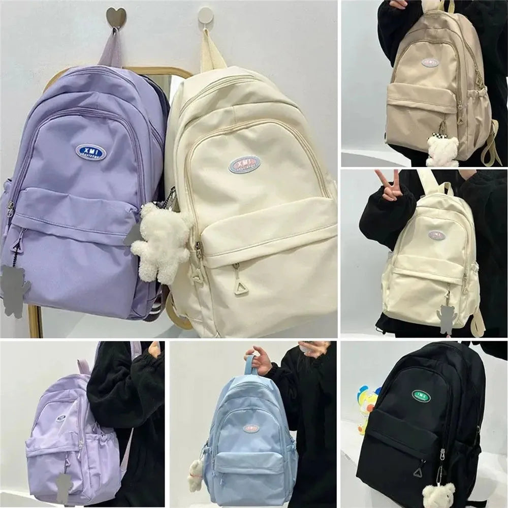 Cute Large Capacity Backpack Shoulder Bag Bookbags Nylon Travel Knapsacks Kawaii Candy Color Student Daily Zipper School Bags - Clikcy