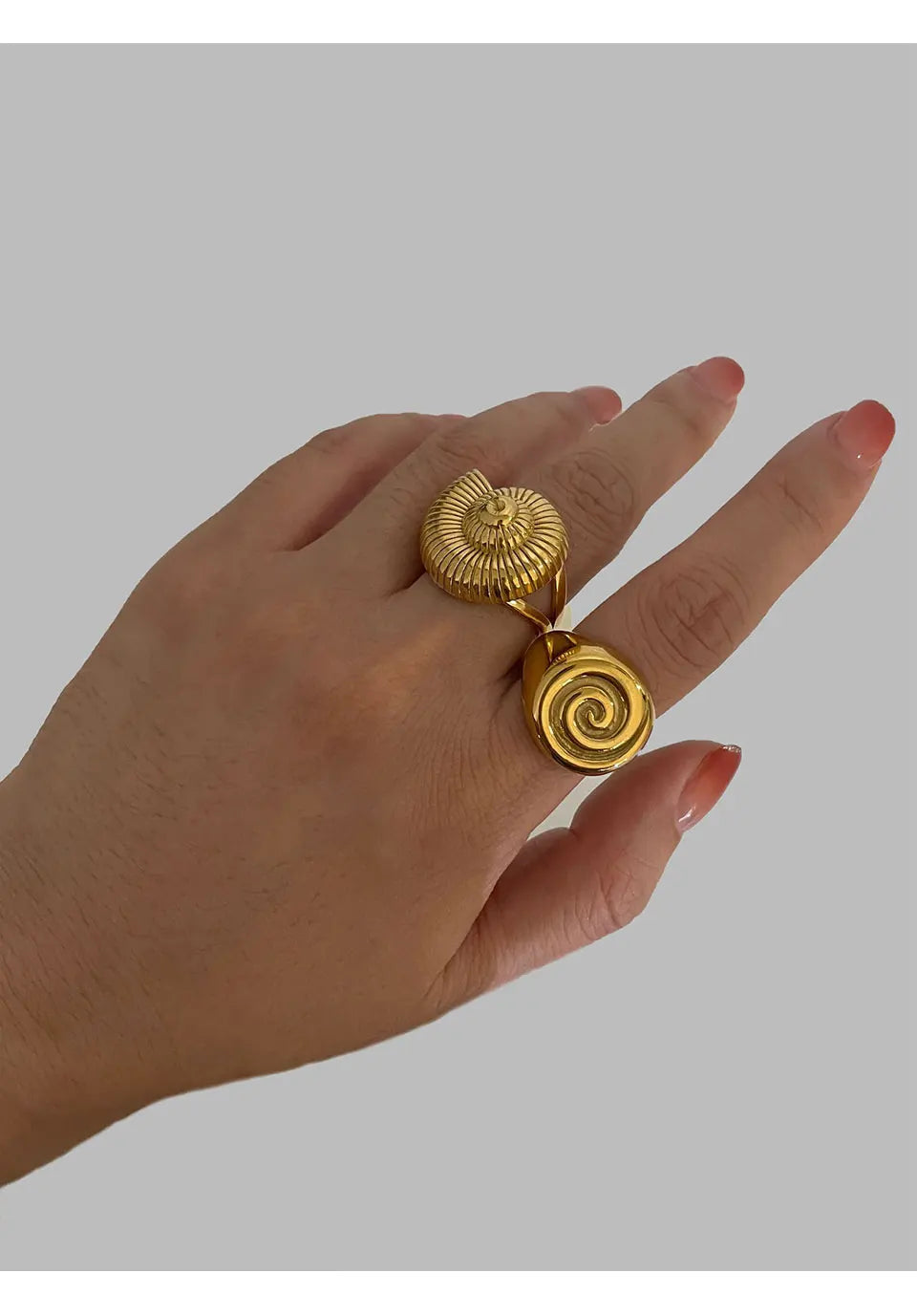 Peri'sbox Stainless Steel Conch Croissant Glossy Spiral Hollow Chunky Open Rings for Women Summer Beach Fashion Holiday Jewelry - Clikcy
