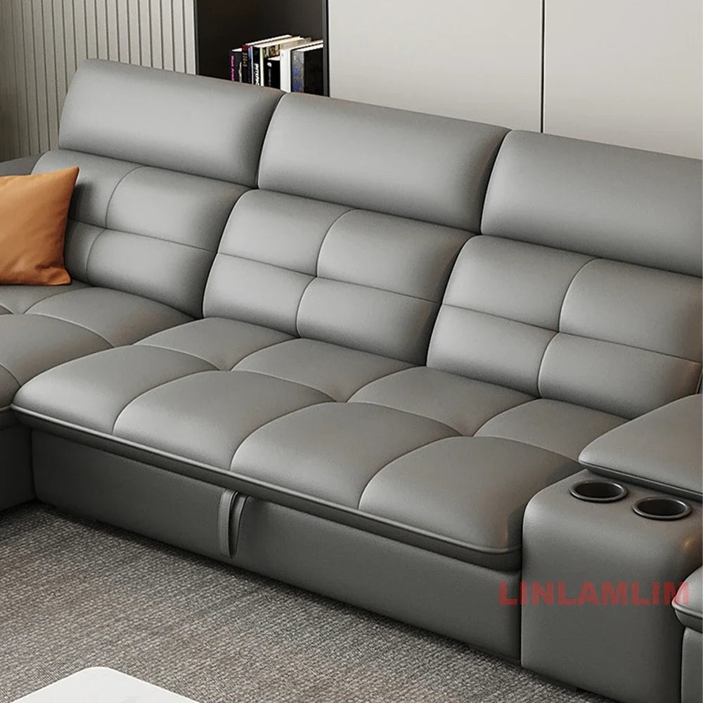 Modern Electric Recliner Sofa Bed with Adjustable Backrest, L-Shaped Multifunctional Italian Genuine Leather Sectional Couch - Clikcy