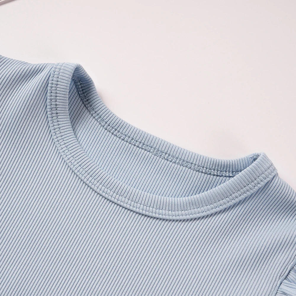 Summer Toddler Girl Ruffle Sleeve 2pcs Set Sleeveless T-shrits Top and Shorts Outfit for Kids Girls Solid Suit Clothing - Clikcy